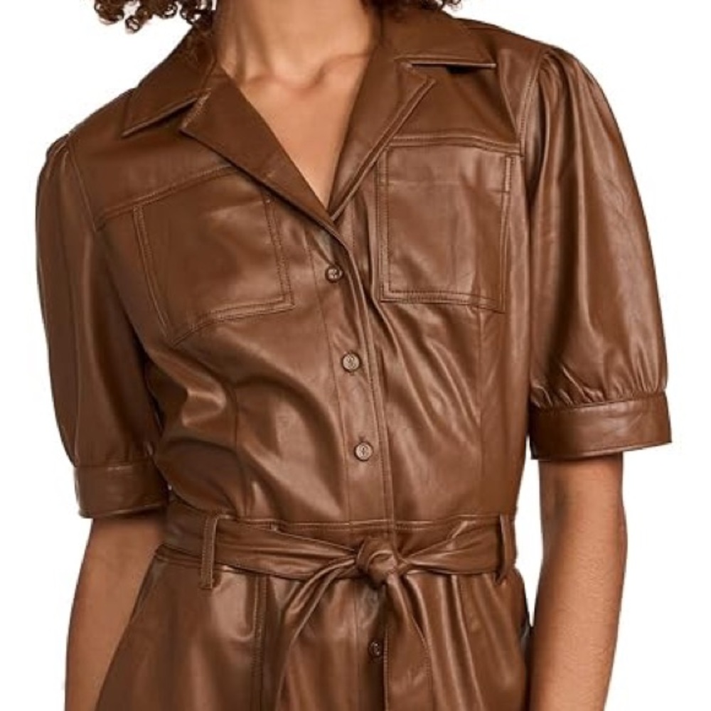 PAIGE Brown Leather Mini Dress